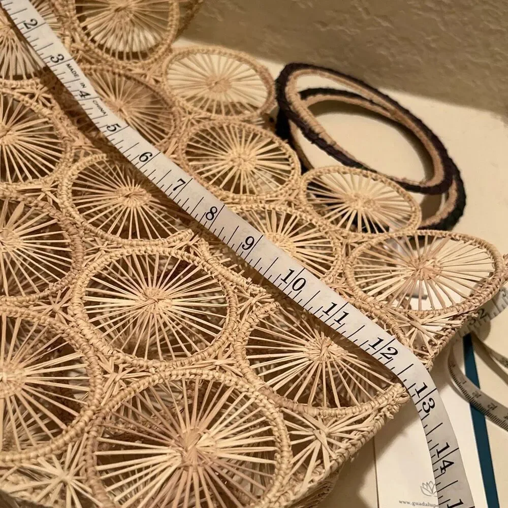 Guadalupe Alamo Basket Bag Neutral Tan Open Weave Artsy Coastal Boho Unique NWT